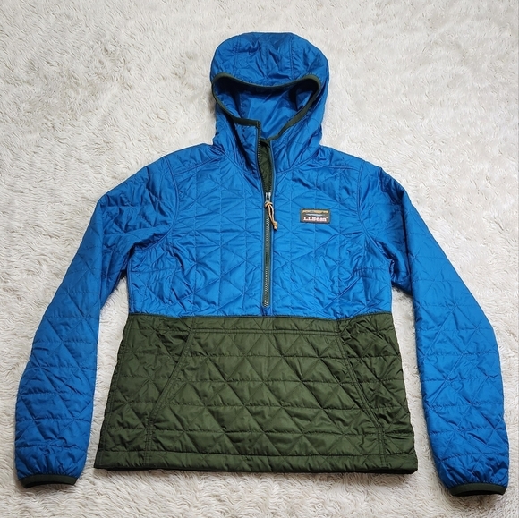 LL Bean Katahdin Pullover Quilted Colorblock Anorak Jacket Tuscan Olive/Teal XXS - Picture 4 of 15